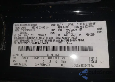 2018 Ford F150 Xlt from USA, damaged, VIN 1FTFW1EG2JFA92473